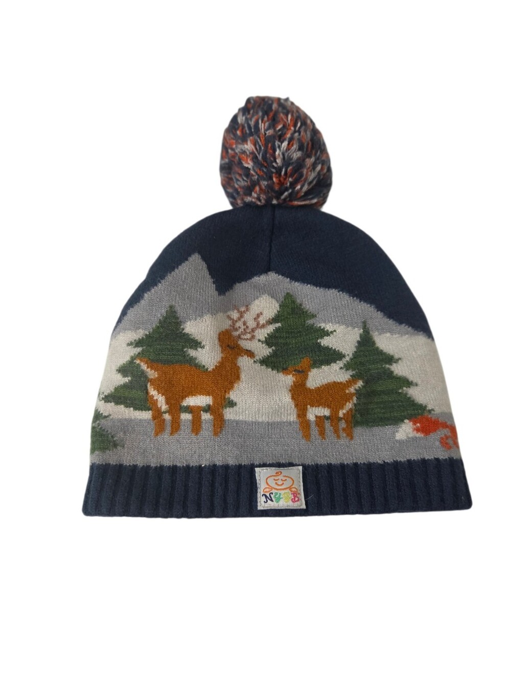 NYGB Baby Woodland Animal Pom Beanie Deer Fox Bear Winter Knit Hat Toddler OS